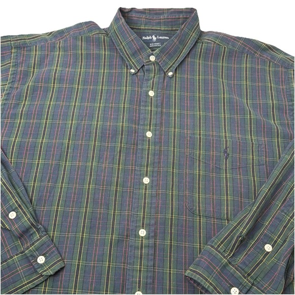 Vtg 90s Ralph Lauren Shirt Mens XXL Big Shirt Green Plaid LS Button Down Preppy - Picture 1 of 11